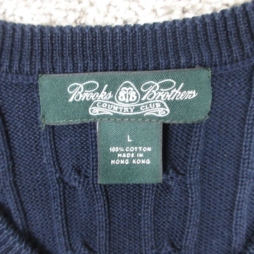 Brooks Brothers Sweater Mens Large Navy Blue Country Club Vest Cable Knit Preppy